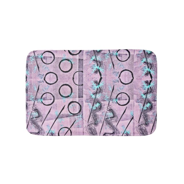 Pink, Turquoise and Black Abstract Bath Mat (Front)