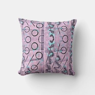 Pink, Turquoise and Black Abstract Cushion