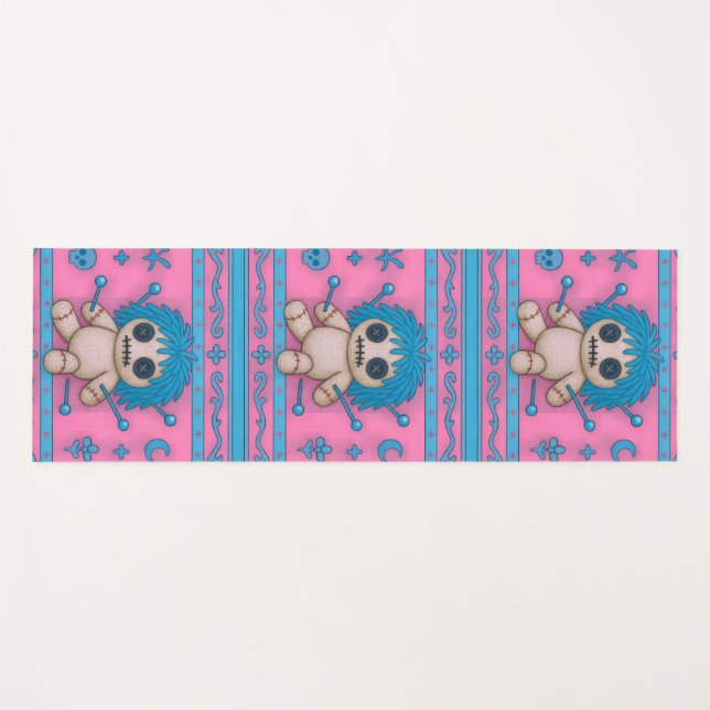 Pink + Turquoise Blue Voodoo Doll Yoga Mat (Front (Horizontal))
