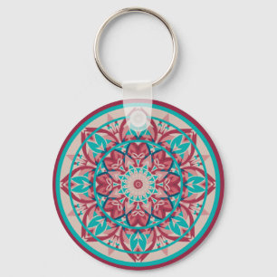 Pink & Turquoise Boho Mandala Key Ring