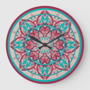 Pink & Turquoise Boho Mandala  Large Clock