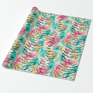Pink, Turquoise & Brown Tiger Stripes Wrapping Paper