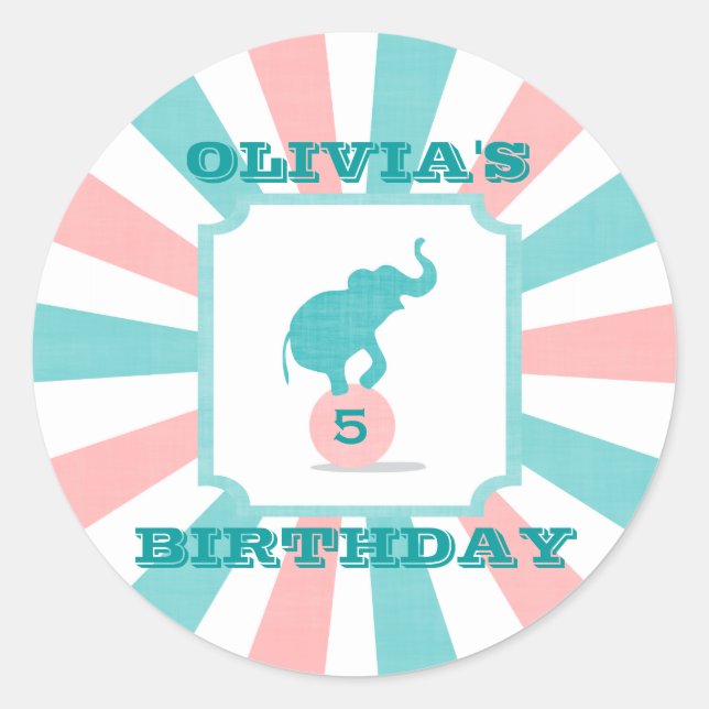 Pink | Turquoise Carnival Party Big Top Birthday Classic Round Sticker (Front)