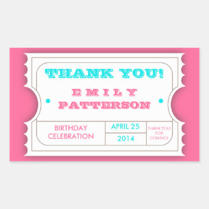 Pink Turquoise Carnival Thank You Ticket Sticker