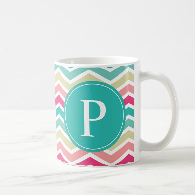 Pink Turquoise Chevron Monogram Coffee Mug (Right)