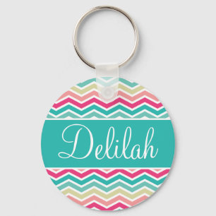 Pink Turquoise Chevron Name Key Ring
