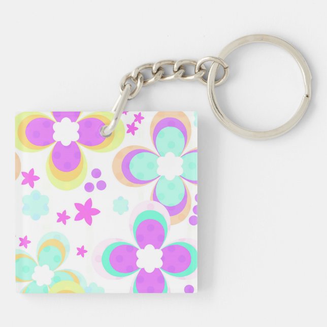 Pink, turquoise, floral key ring (Back)