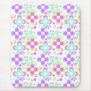 Pink, turquoise, floral mouse mat