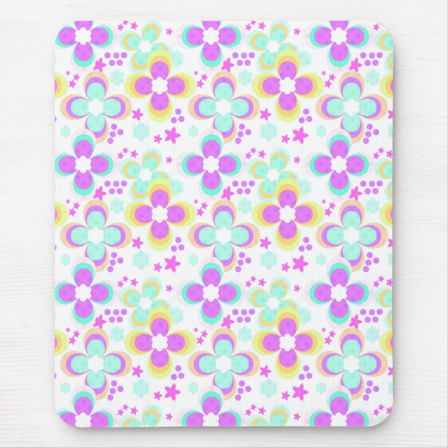 Pink, turquoise, floral mouse mat (Front)