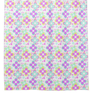 Pink, turquoise, floral shower curtain
