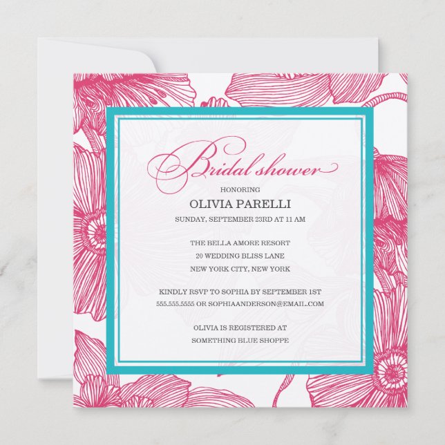 PINK + TURQUOISE FLOWERS | BRIDAL SHOWER INVITE (Front)