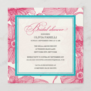 PINK + TURQUOISE FLOWERS   BRIDAL SHOWER INVITE