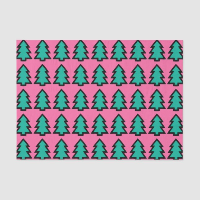 Pink & Turquoise Forest Pine Tree Pattern Tissue Paper (Front)
