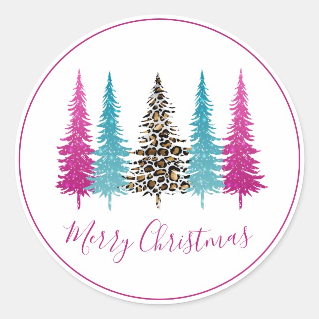 Pink Turquoise Glam Christmas Classic Round Sticker (Front)