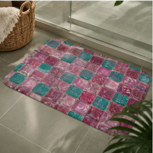 Pink Turquoise Glitter Mosaic Sparkly Glam Bath Mat