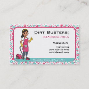 Pink & Turquoise Maid House Cleaning Lady Service Business Card