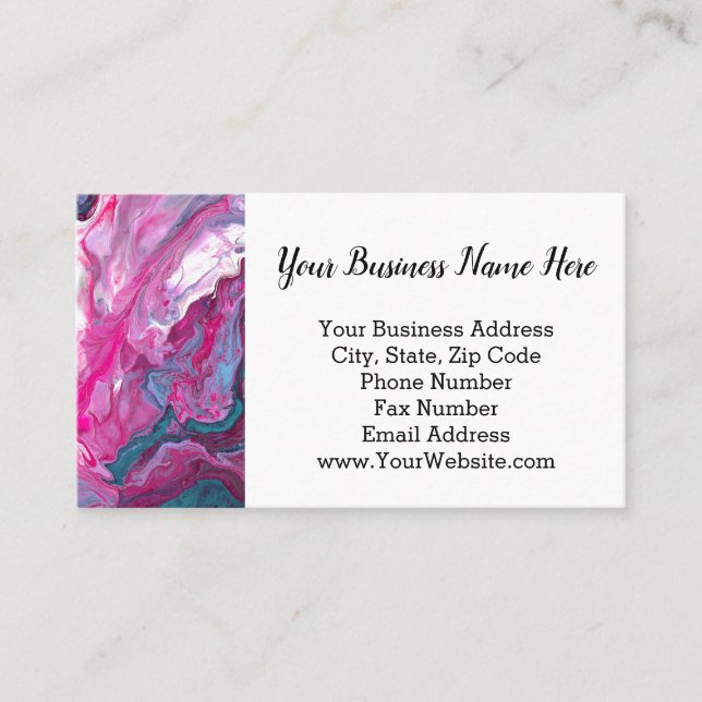Pink Turquoise Marble Pour Painting Paint Art Business Card (Front)