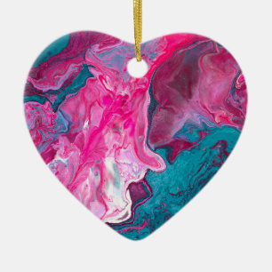 Pink Turquoise Marble Pour Painting Paint Art Ceramic Tree Decoration