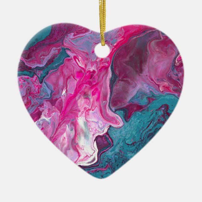 Pink Turquoise Marble Pour Painting Paint Art Ceramic Tree Decoration (Front)