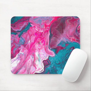 Pink Turquoise Marble Pour Painting Paint Art Mouse Mat
