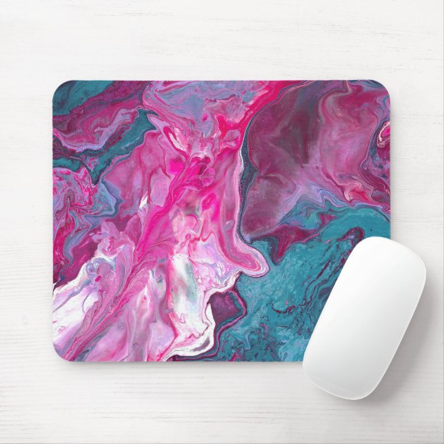 Pink Turquoise Marble Pour Painting Paint Art Mouse Mat (With Mouse)