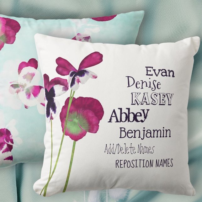 Pink, Turquoise Mother's Day Kids Grandkids Names Cushion (mothers day mom grandma grandmother throw pillow children kids names pink turquoise floral flowers)