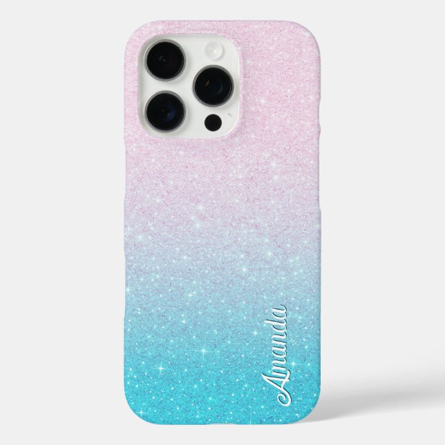 Pink & Turquoise Ombre Faux Glitter Case-Mate iPhone Case (Back)