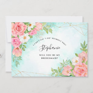 Pink Turquoise Ombre Floral Bouquet Bridesmaid Invitation