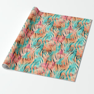 Pink, Turquoise & Orange Tiger Stripes Wrapping Paper