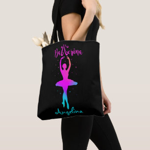 Pink Turquoise Personalised Ballerina T-Shirt Tote Bag