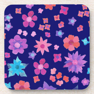 Pink, Turquoise, Pink and Orange on Dark Blue Coaster