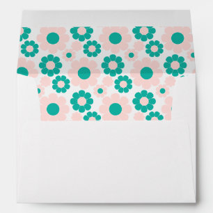Pink Turquoise Retro Flowers Envelope