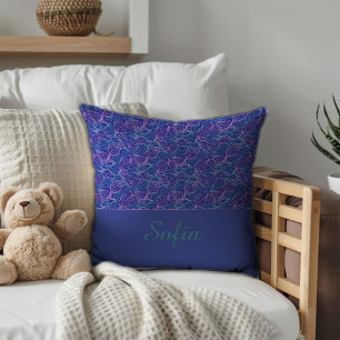 Pink turquoise stylised leaves blue Pattern name Cushion