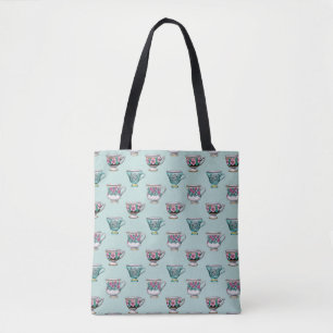 Pink & Turquoise Vintage Teacups - Tea Time Tote Bag