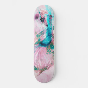 Pink Turquoise Watercolor Betta Fish Artistic Skateboard