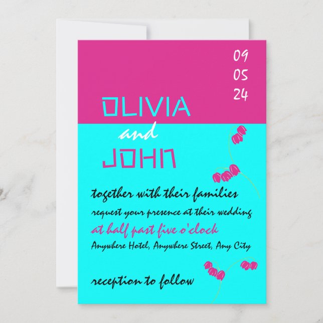 Pink turquoise Wedding Invitation (Front)