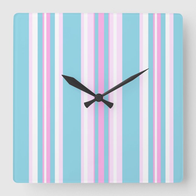 Pink, Turquoise, White Deckchair Stripe Wall Clock (Front)