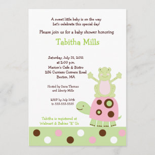 Pink Turtle and Pond Fr og Baby Shower Invitation