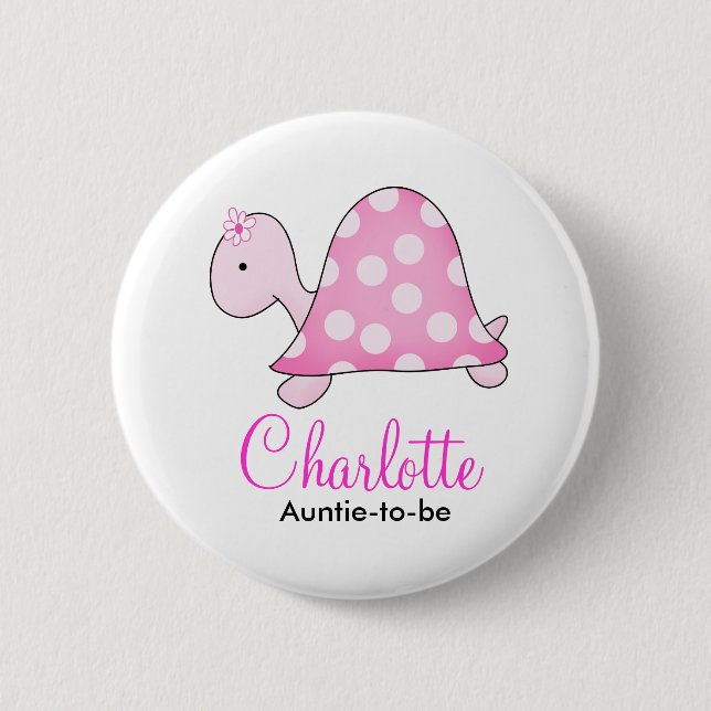 PINK TURTLE BABY SHOWER NAME TAG BUTTON (Front)