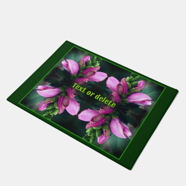 Pink Turtlehead Flower Close Up Personalised Doormat (Angled)