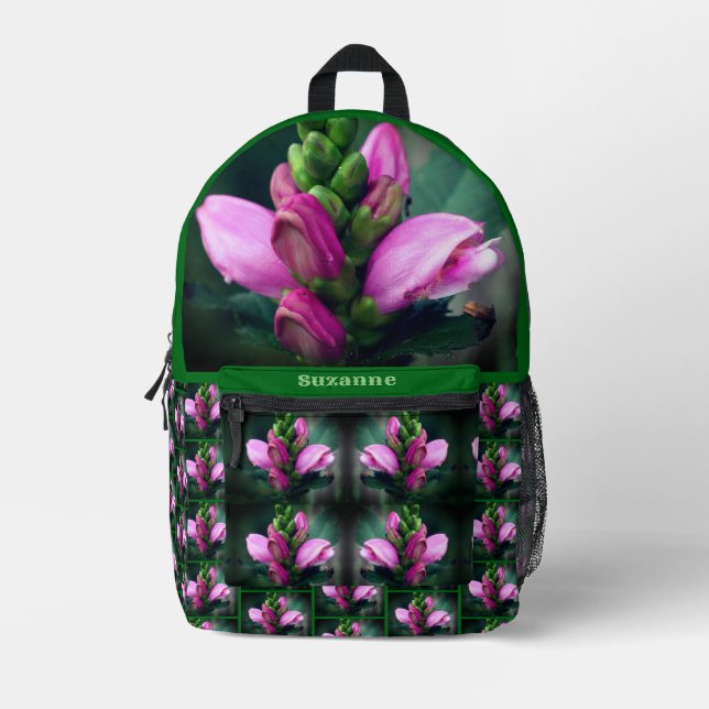Pink Turtlehead Flower Personalised Printed Backpack (Front)