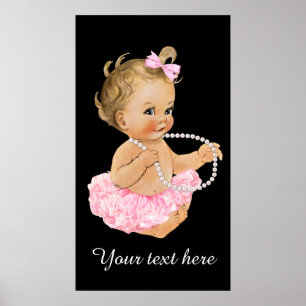 Pink Tutu Baby Ballerina Pearls Baby Shower Poster