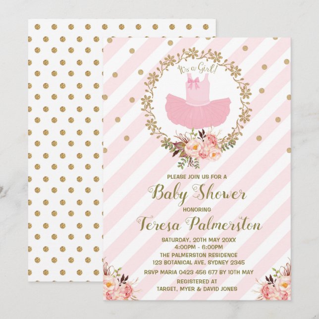 Pink Tutu Baby Shower Invitation Ballerina Ballet (Front/Back)