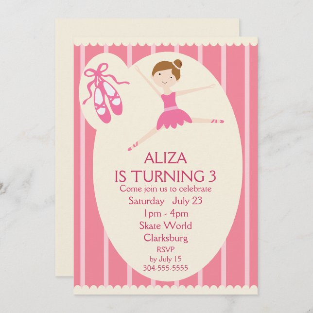 Pink Tutu Ballerina Birthday Party Invitation (Front/Back)