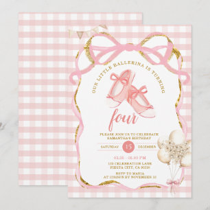 Pink Tutu Ballerina Gingham Birthday Invitation