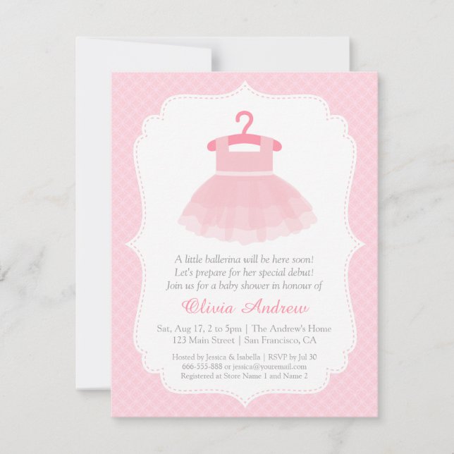 Pink Tutu Ballerina Girl Baby Shower Invitations (Front)
