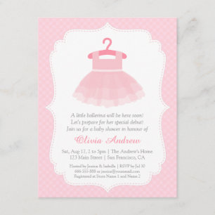 Pink Tutu Ballerina Girl Baby Shower Invitations