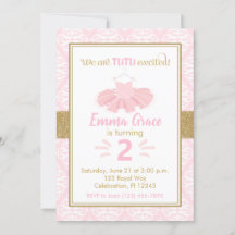 Pink Tutu Ballerina Girl Birthday Invitation