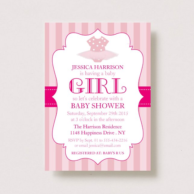 Pink Tutu Ballerina Girls Baby Shower Invitations (Creator Uploaded)