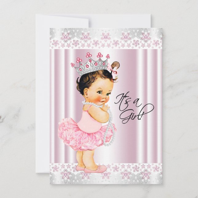 Pink Tutu Ballerina Pearl and Lace Baby Shower Invitation (Front)
